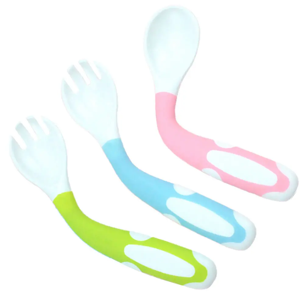 

3 Sets Baby Spoon Fork Set Safe Feeding Tools Premium PP Material Practice Feeding Tableware Baby Colors Pink Green