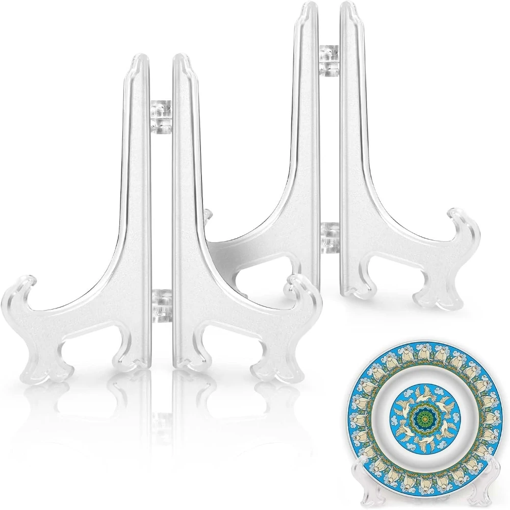Clear Plastic Acrylic Easels Table Top Plate Storage Holder Dish Bowl Racks Photos Picture Frame Folding Stand Home Decor Holder