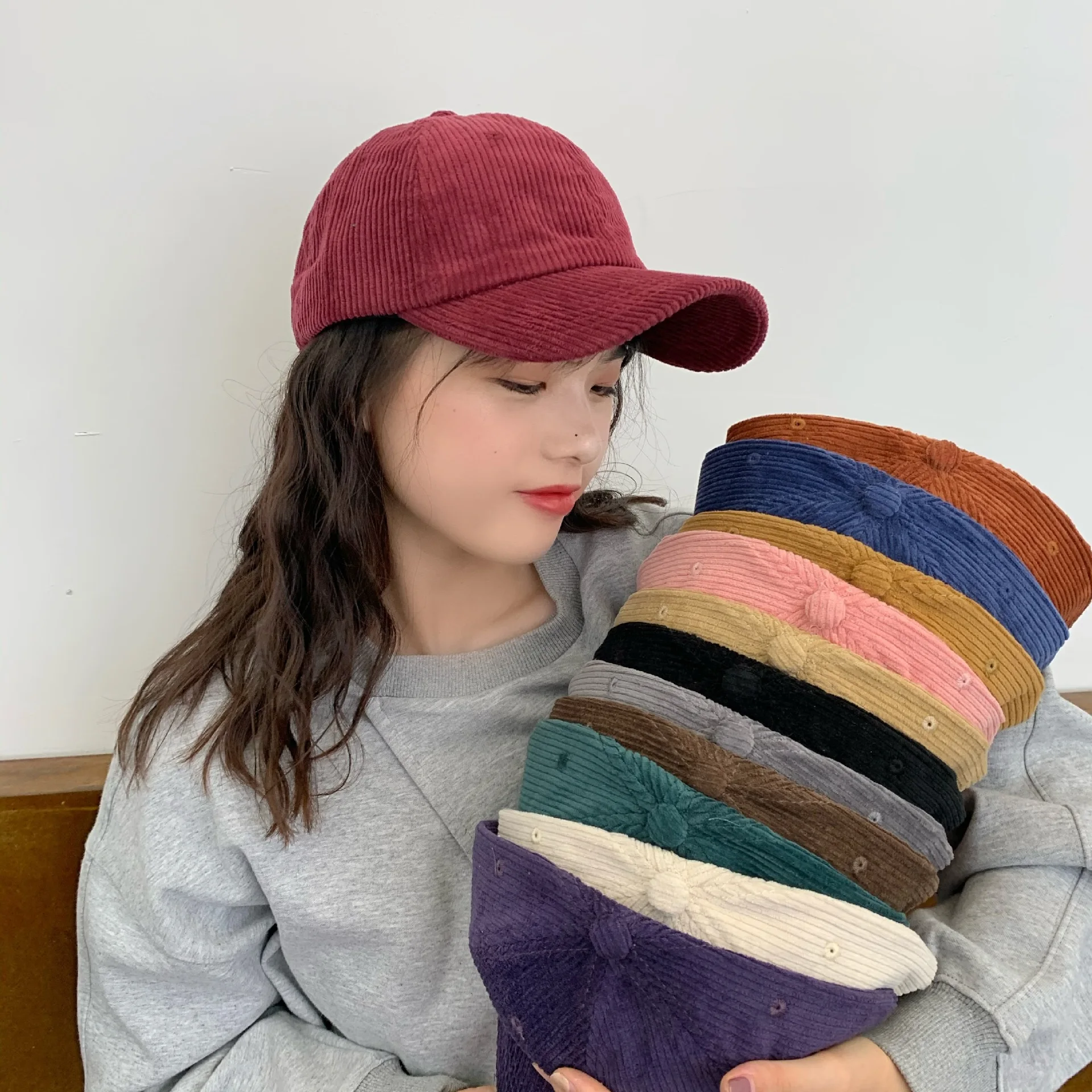 Solid Corduroy Baseball Cap for Women Men Autumn Winter Adjustable Snapback Hat Outdoor Unisex Hip Hop Caps Gorras