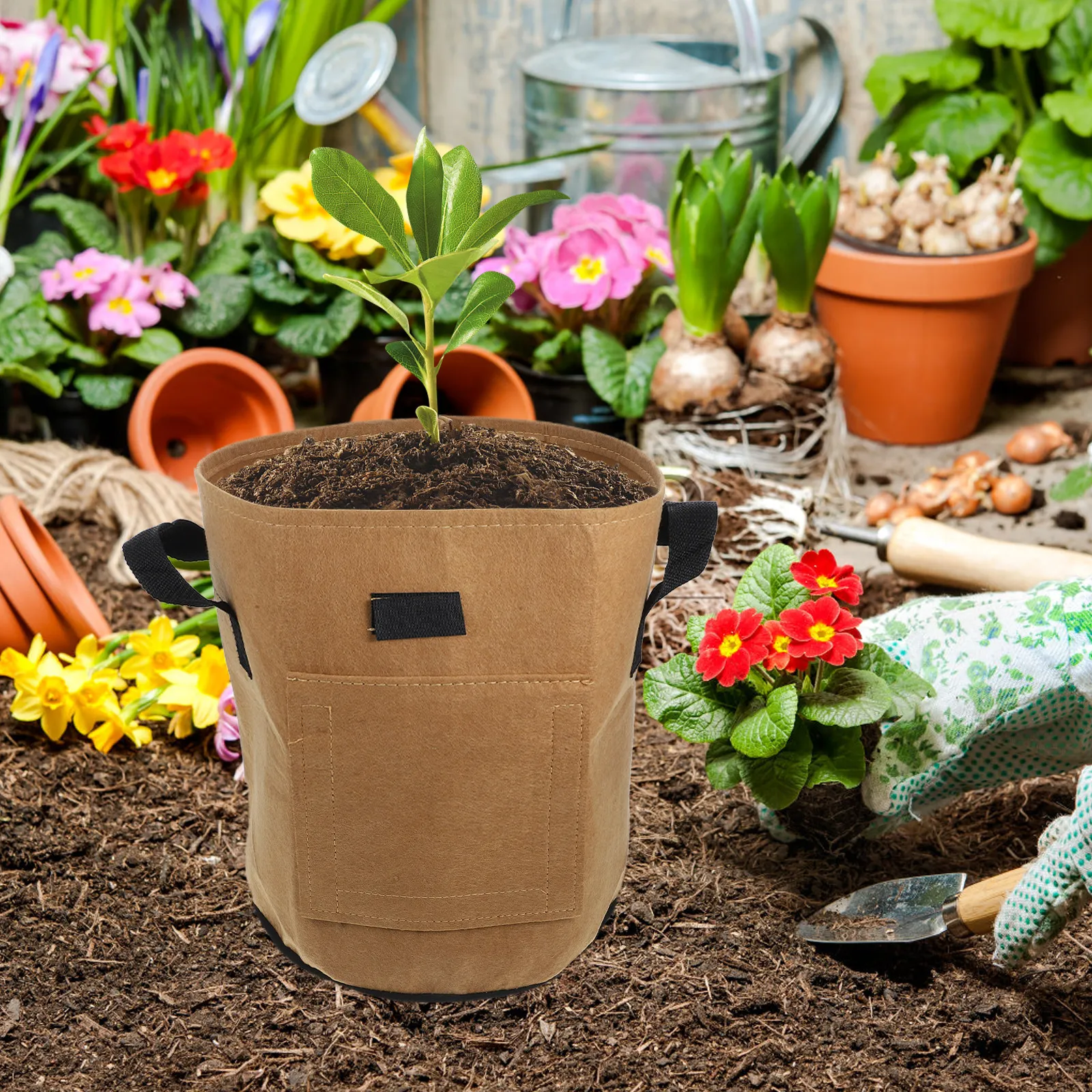 Sweet Potato Planting Bag Size S Khaki Tough Waterproof Non Woven Fabric Breathable Planting Pouch for Root Growth