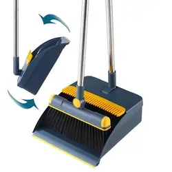 180 Rotatable Broom And Dustpan Set Standing Broom Dustpan With Scraping Teeth Household Office Deep Cleaning Tools