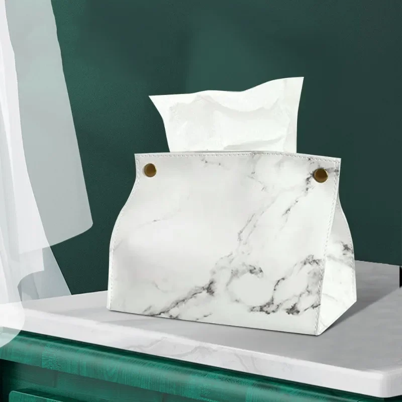 New Waterproof Tissue Case Box Fashion Home Decoration PU Leather Marble Pattern Napkin Holder Tissue Box Papers Bag