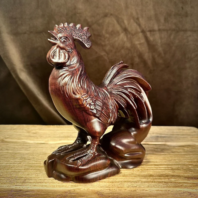 Ebony Wood Carved Twelve Zodiac Wooden Rooster Ornament Home Living Room TV Cabinet Decoration Craft Housewarming Gift