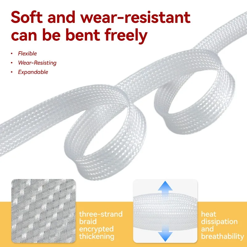 3/5M PET Insulated Braided Cable Sleeve 2mm-50mm Expandable Sheath High Density Nylon Mesh Tube Wire Wrap Sheath Cable Sleeving