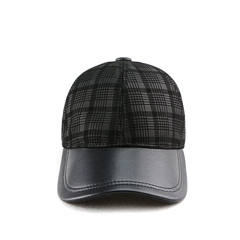 Genuine Goat Leather Suede Plaid Figure Fashion High Grade Rider Style Visor Women Men Baseball Cap Outdoor Snapback Leisure Hat