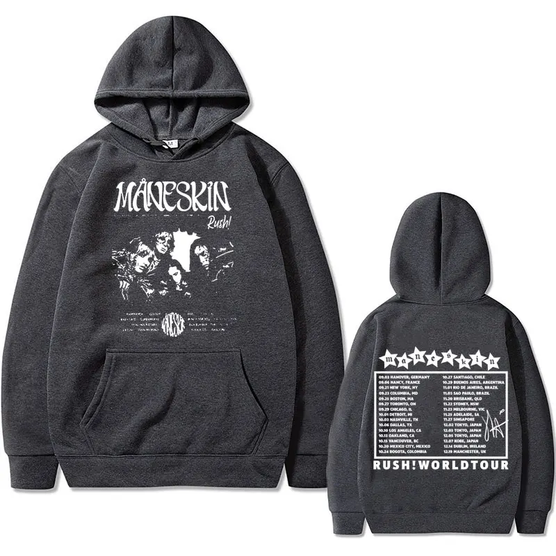 Italian Rock Band Maneskin Rush World Tour Music Album Hoodie Men Women Casual Loose Oversized Hood Sweatshirt Unisex Streetwear