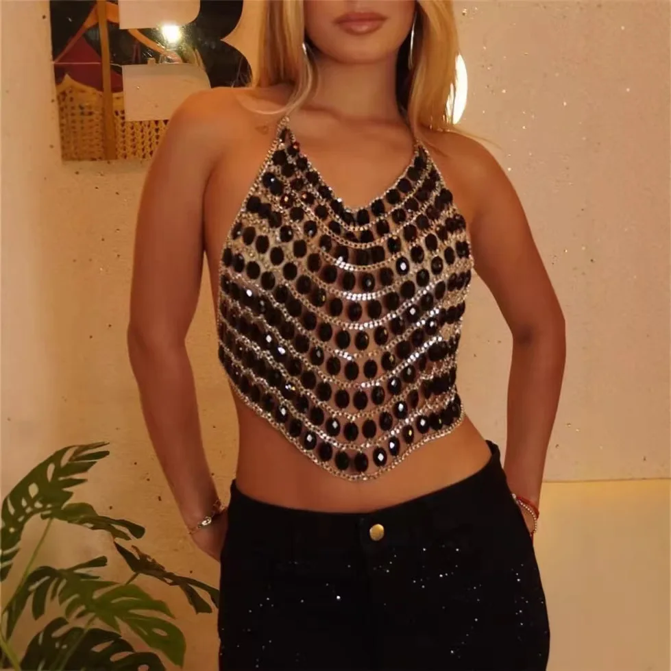 

Металлическое ожерелье-халтер с полым дизайном в форме бриллианта, инкрустированное черными камнями, модное, сексуальное, маленькое, в виде жилета