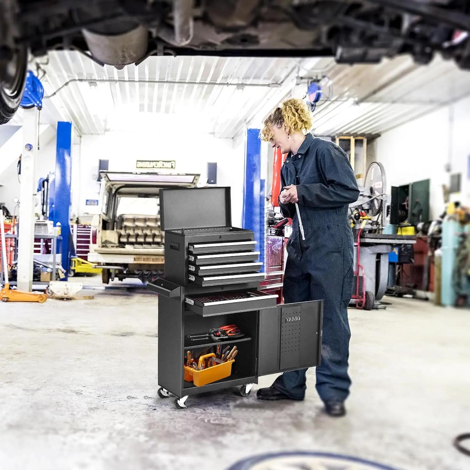 Tool Chest Heavy Duty Rolling Tool Box with Cabinet 5-Drawer for Lockable & Removable Cabinet for Garage and Workshop