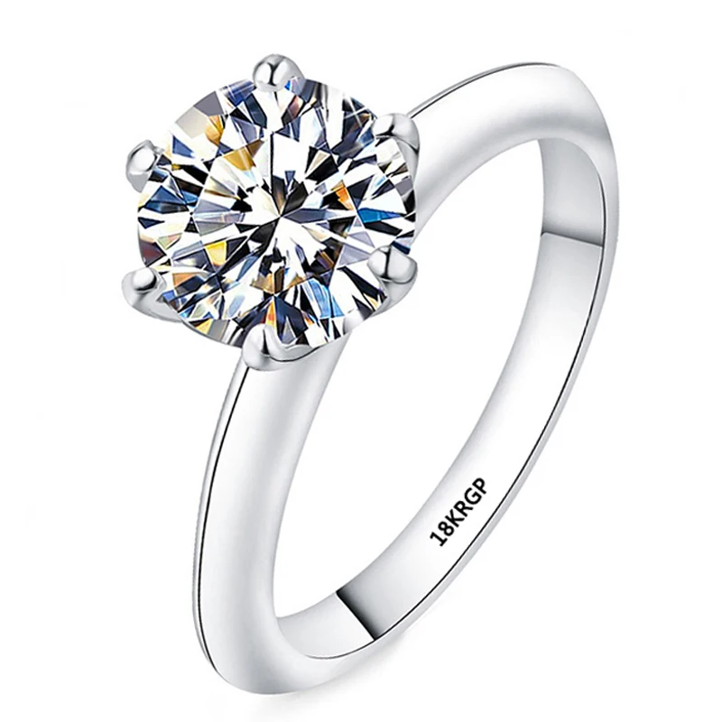 With Credentials Never Fade Pure White Gold Color Rings Women Solitaire Round 2.0ct Cubic Zircon Wedding Band Bridal Jewelry