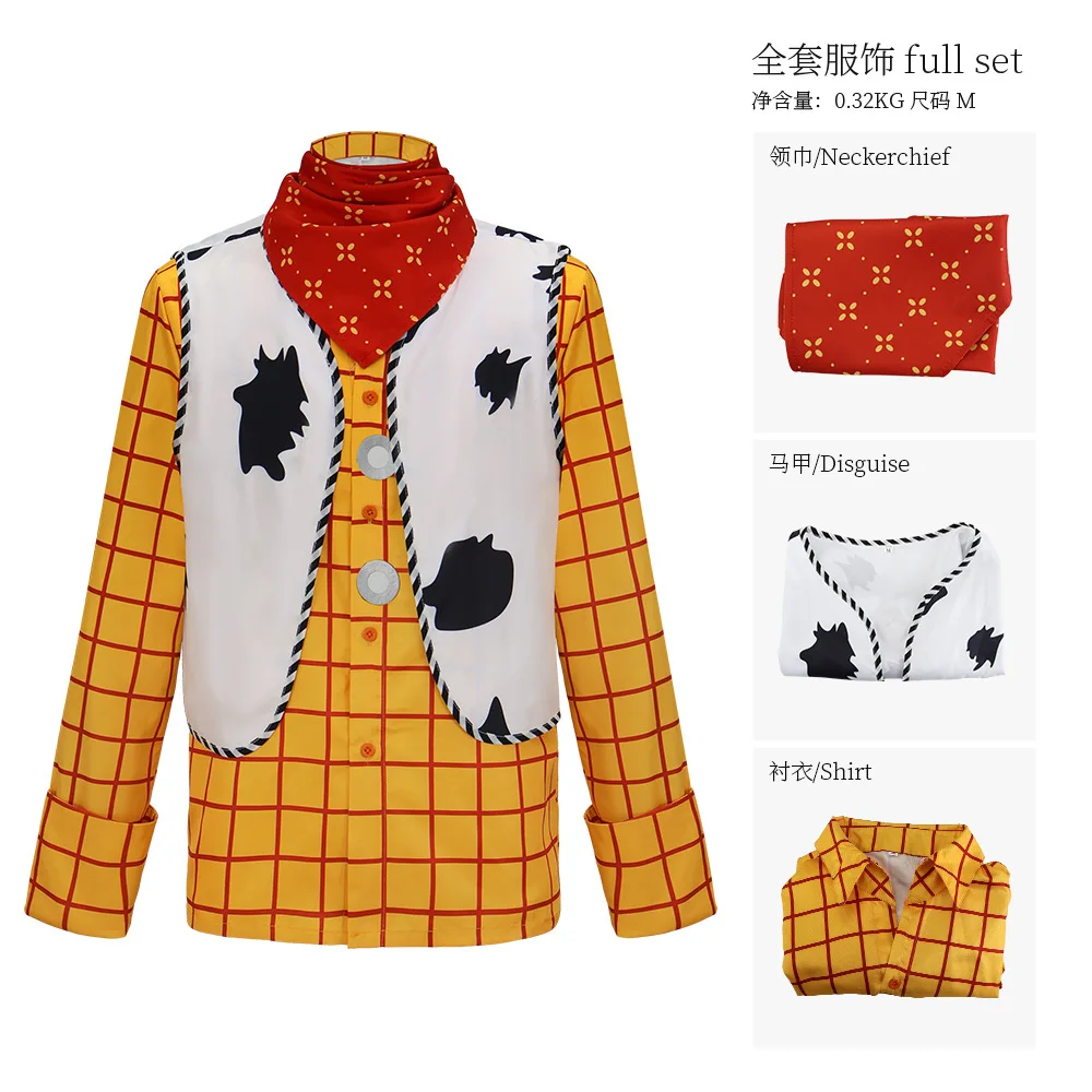 Classic Western Cowboy Cosplay Set Plaid Long Sleeve Shirt Cow Print Vest Bandana Halloween Carnival Party Fancy Dress Costume - view 3