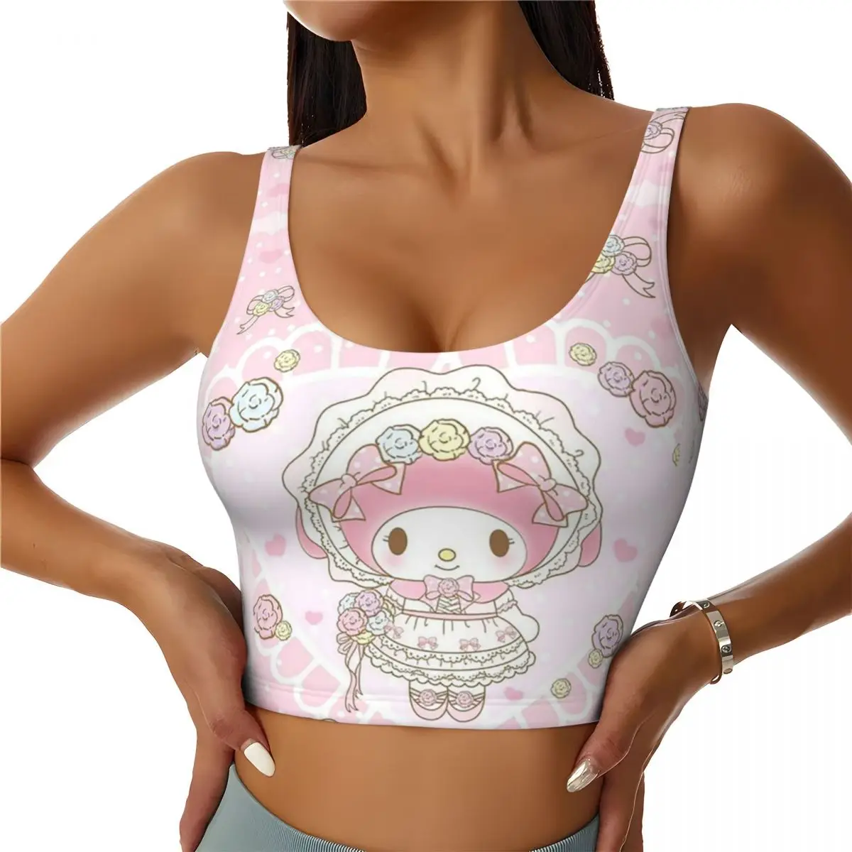 Custom Melody Cute High Impact Sports Bras Women's Cartoon Seamless Workout Running Crop Tank Tops