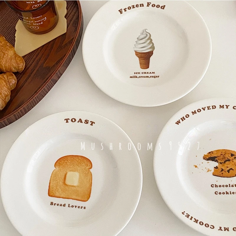 Korean Kesong Bread Lovers Plate Super Cute Ins Ceramic Plate Retro Creative Valentine's Day Dessert Pasta Plate