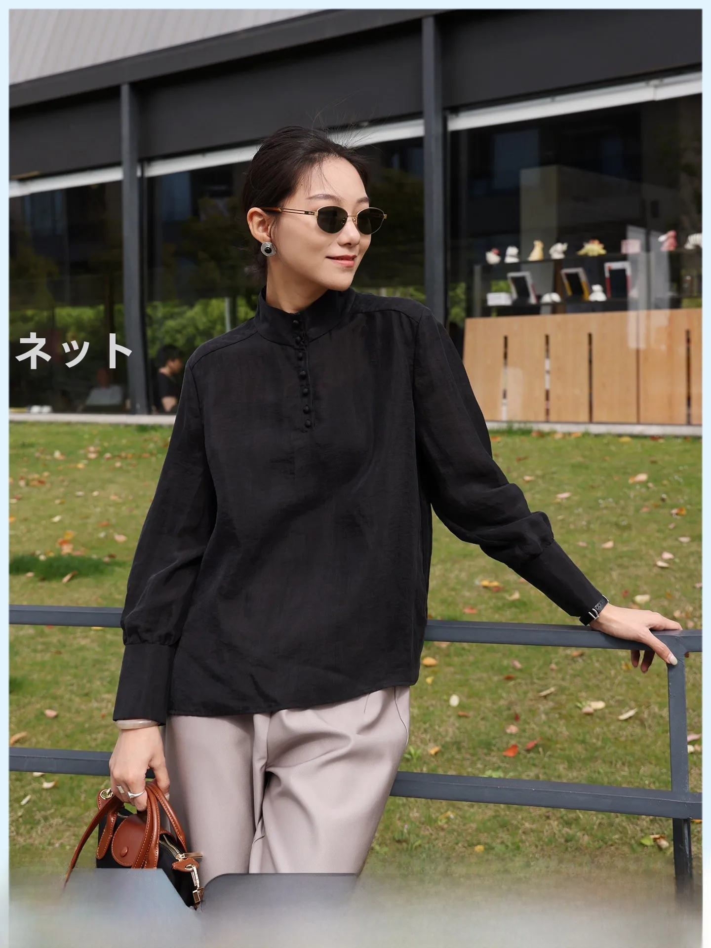 

Loose Long Sleeve Women's Shirt Collar Stand up Summer New Style Simple Fashion Versatile Chinese New Style Crew Neck Top