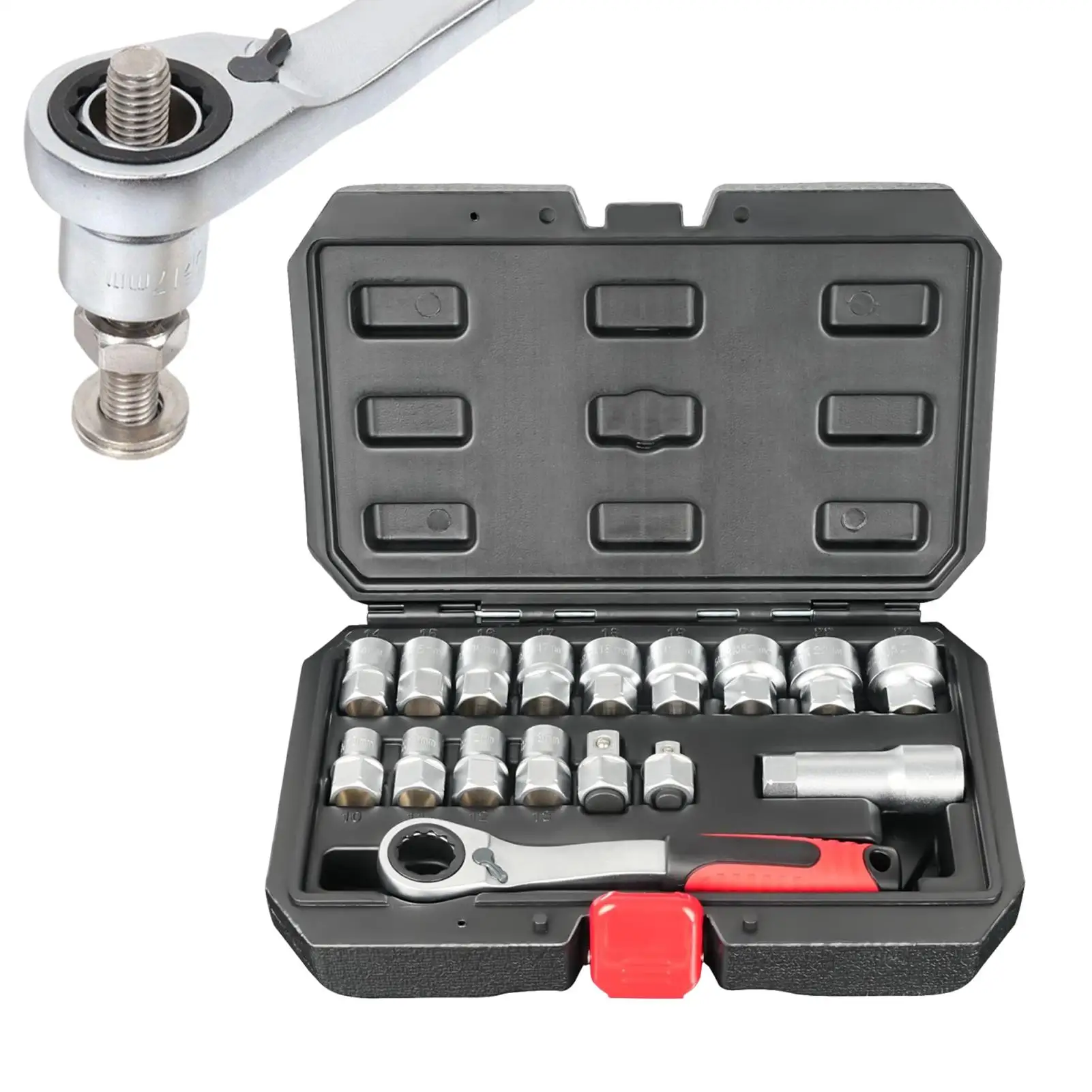 

Ratchet and Socket Set Mechanics Tool Set Compact Kit for Vehicle Maintenance Electrical Panel Work Motor Assembly Plumbing