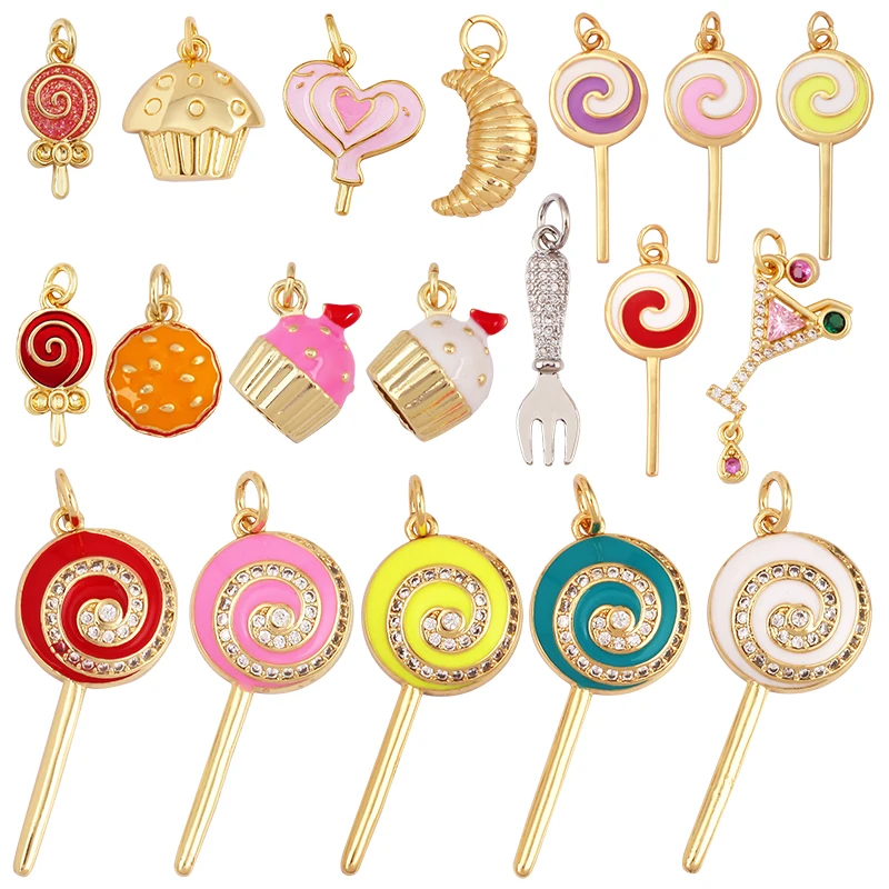 Trendy Croissant Bread Cake Food Charm Pendant,Real 18K Gold Plated Necklace Bracelet Making Jewelry Findings Daily Supplies S14