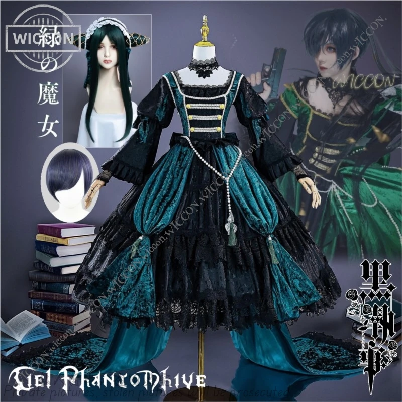 Ciel Phantomhive Anime Black Butler Sullivan Green Witch Cosplay Costume Wig Shoes Lolita Comic-Con Disguise Halloween Party