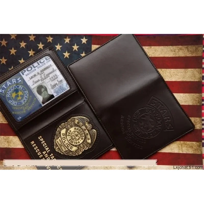 2025 aaa 스타즈 라쿤 데프 레온/크리스/질/웨스커 코스프레 메탈 배지 가죽 신분증 운전면허증 지갑 홀더 케이스