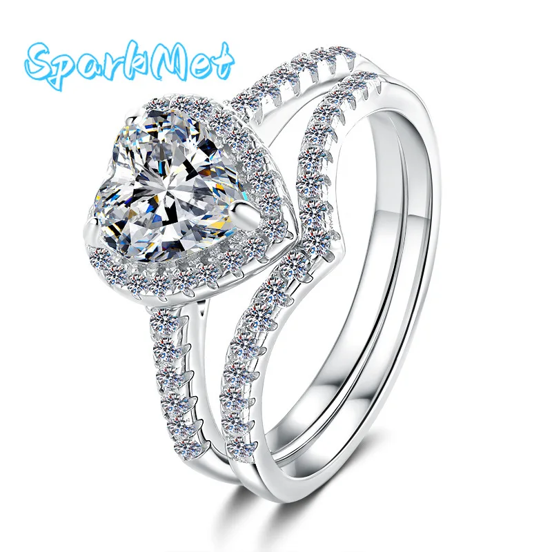 

Кольцо Sparkmet Heart & V-Shape, женское, из платины PT950, с муассанитом 2 карата – романтическое двойное кольцо, 2 карата сияния, нежное очарование