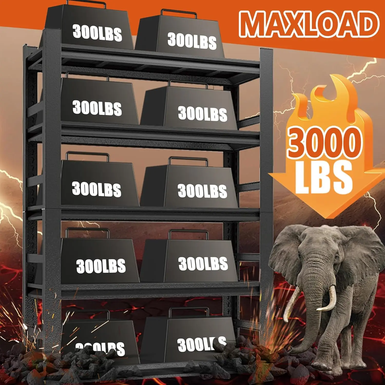 وحدة فولاذية لرف المرآب عالي التحمل مكونة من 5 طبقات بسعة 3000 رطل | المرآب وتخزين الطابق السفلي | رفوف معدنية صناعية للمستودعات #4