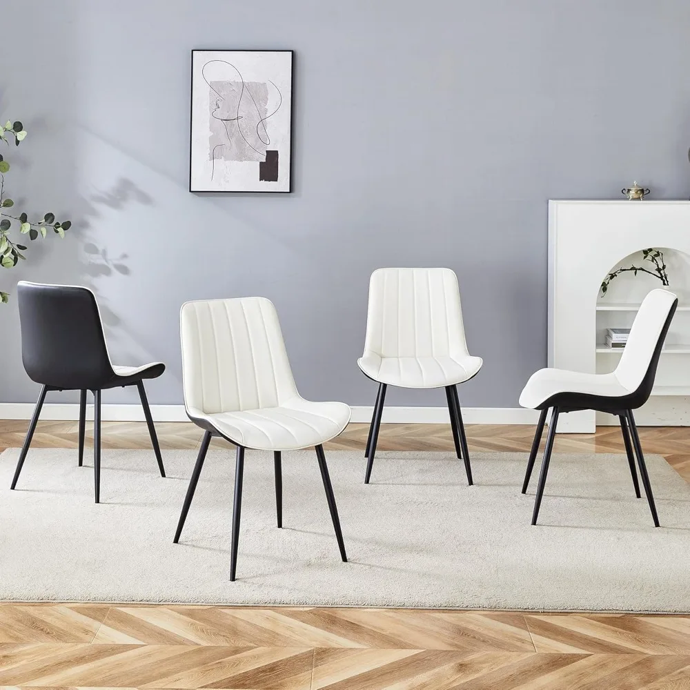 

Dining Chairs Set of 4, Black&White Dining Room Chair with Metal Legs, Modern Upholstered Dining Chairs Set of 4, Armless Faux L