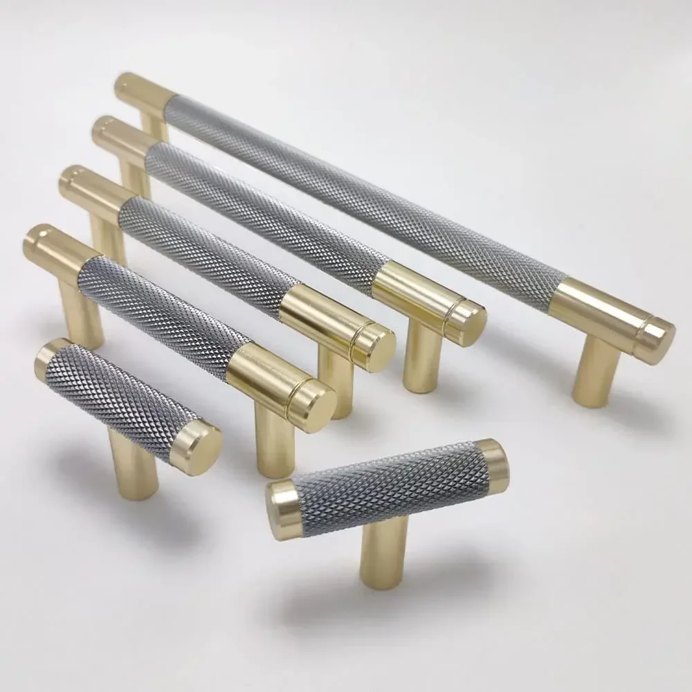24 Pack 7 1/2 Inch 192mm Bar Cabinet Pulls Gold and Grey Knurled Handles for Brushed Gold Drawer Pulls Cupboard Aluminum Handles