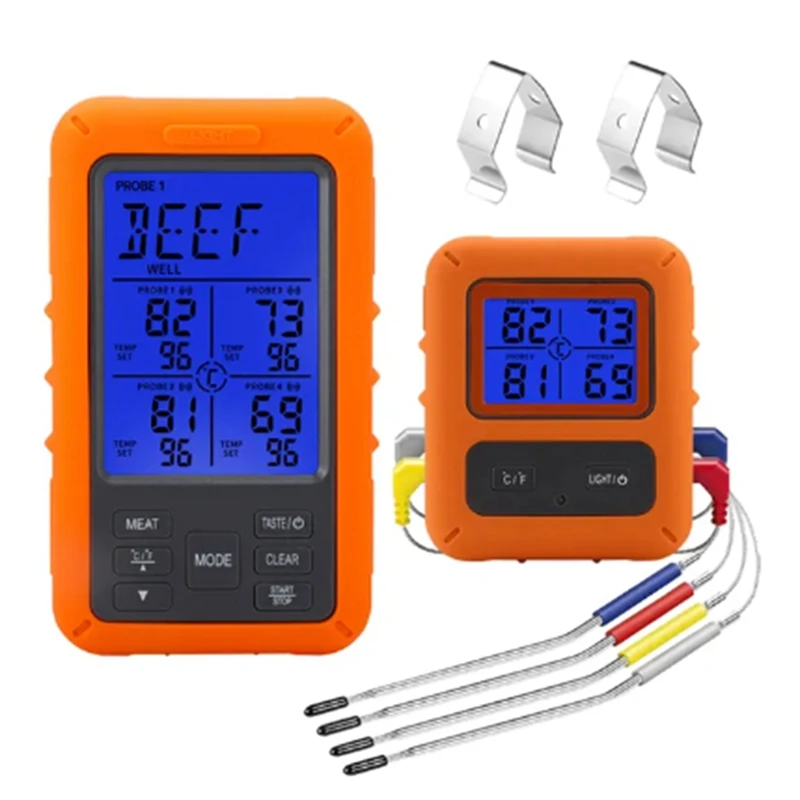 Digital Barbecue Meat Thermometer For Oven Thermomet With Timer 4 Probes Temperature Alarm Kitchen Thermometer(A) Durable