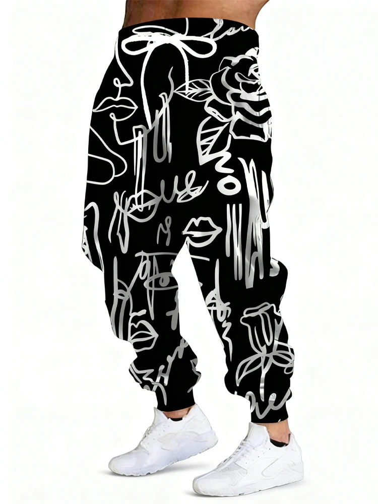 

Новые мужские повседневные брюки с 3D принтом граффити, уличные дышащие спортивные брюки, стильные уличные брюки на шнурке, мужские брюки с манжетами