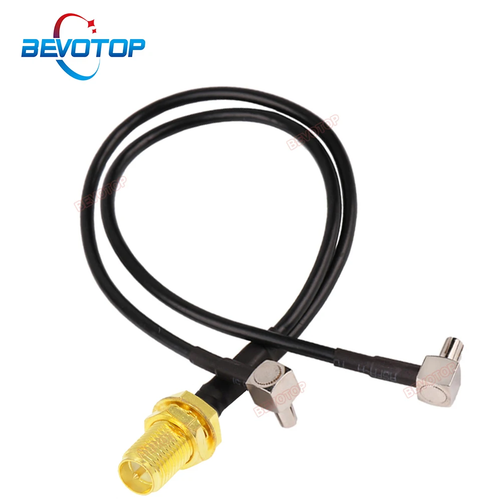 BEVOTOP RG174 Splitter Cable RP-SMA Female to 2 TS9 Male Right Angle Plug V Type Splitter Combiner RF Coaxial Extension Pigtail