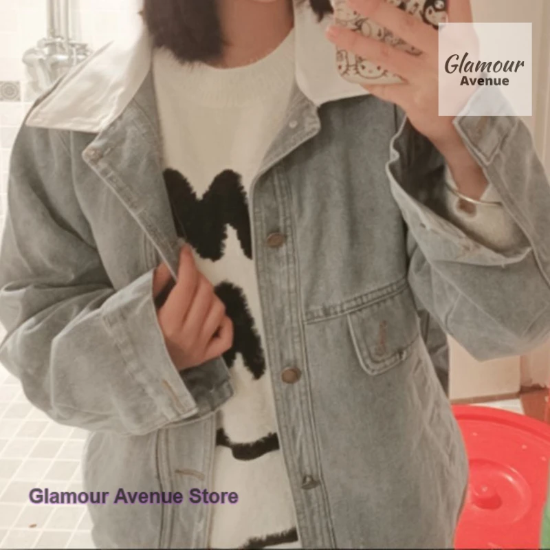 American retro cowboy lazy wind coat women's autumn and winter new fashion loose cover meat slim Joker casual jacket top.