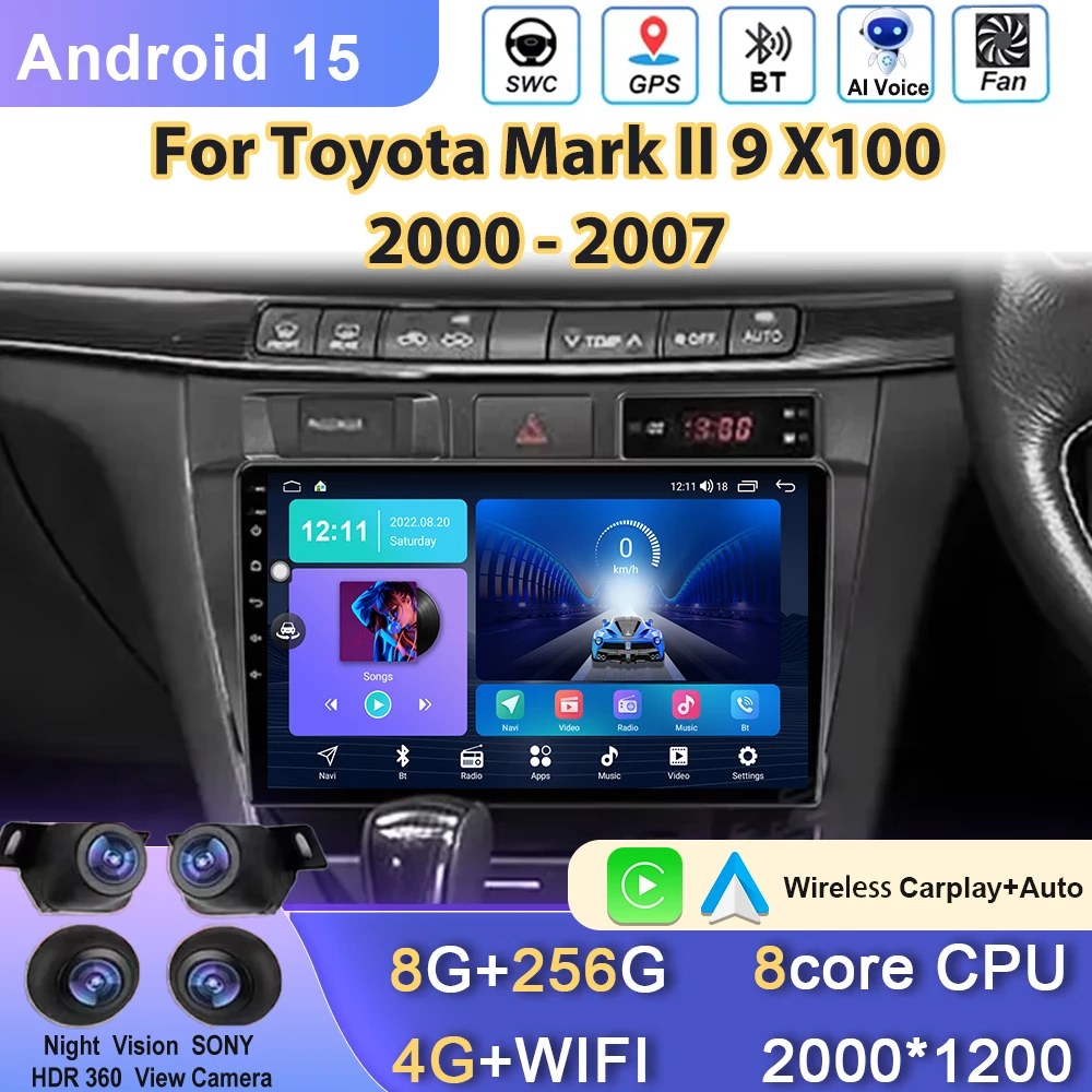 

Android 15 Carplay Car Radio Auto Multimedia Player For Toyota Mark II 9 X100 2000 - 2007 Radio GPS Stereo No 2din DVD Head Unit