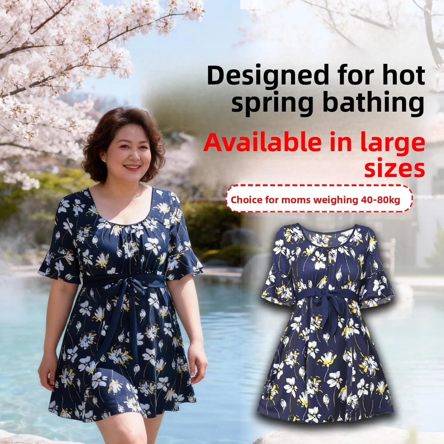 

Conservative plus Size Women's Swimwear Maternity Thermal Spring Break Cover up Two Piece Swimsuit for Middle Aged And Elderly