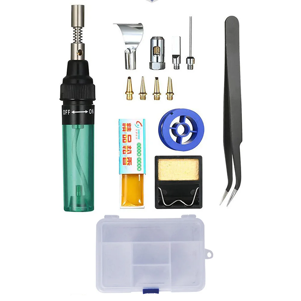 Portable Alkane Iron Pen Torch Welding Tool 13 In1 Transparent Handle Gas Soldering Iron Gas Inflatable Mini Soldering Iron Set