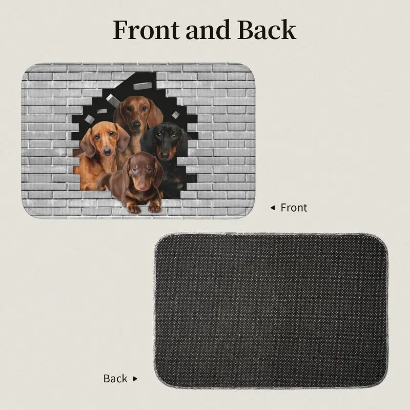 Custom Dachshund Dog In Cement Brick Front Door Floor Entrance Mats Badger Wiener Sausage Bath Doormat Carpet Rug Footpad