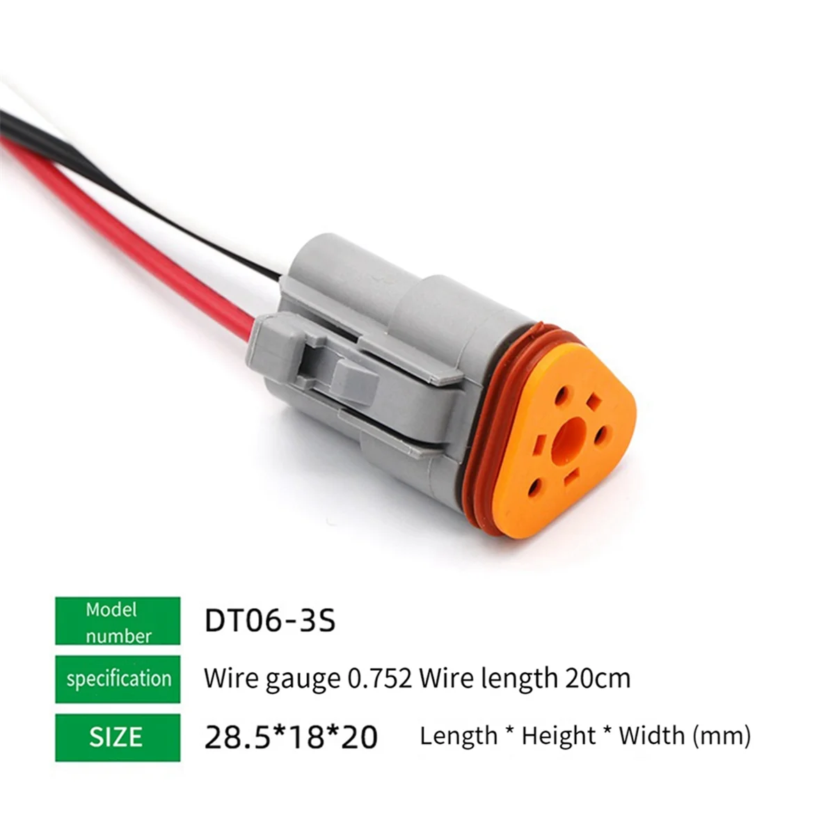 For Deutsch Automotive Waterproof Connector with Wire Sheath Harness Connector, 3-Hole Female End with Wire DT06-3S