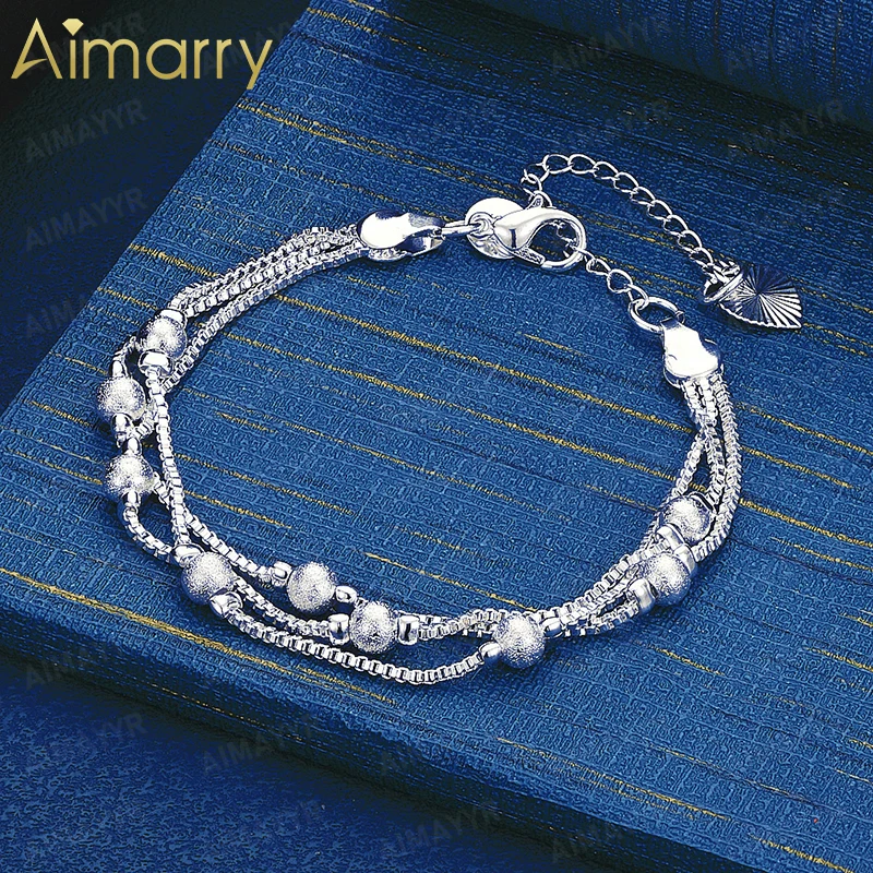 925 Sterling Silber Mehrschichtige Kastenkette Mattiertes Perlenarmband Damen Party Hochzeit Hochwertiger Modeschmuck