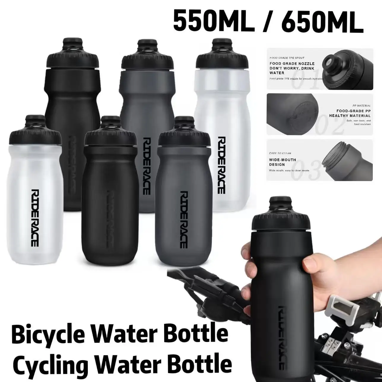 Sports Water Bottle 550ML 650ML PP5 Ultra-Light Outdoor Running Cycling Squeeze Mug Bicycle Kettle Portable Bike Cup