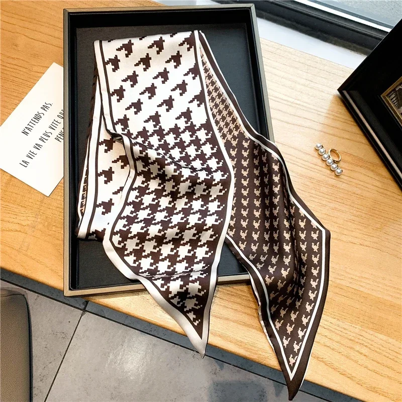 Luxus Lange Seide Schal Weibliche Tier Pferd Druck Dünne Schmale Schal Tasche Haar Band Band Schals Frauen Halstuch – Detail 35