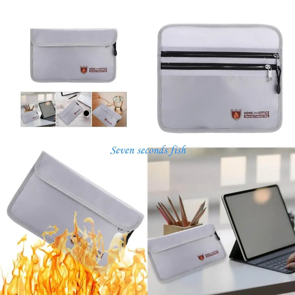 

L74B Horizontal File Folder Fireproof Bag Two Zippers Document Folder for Safe Storage