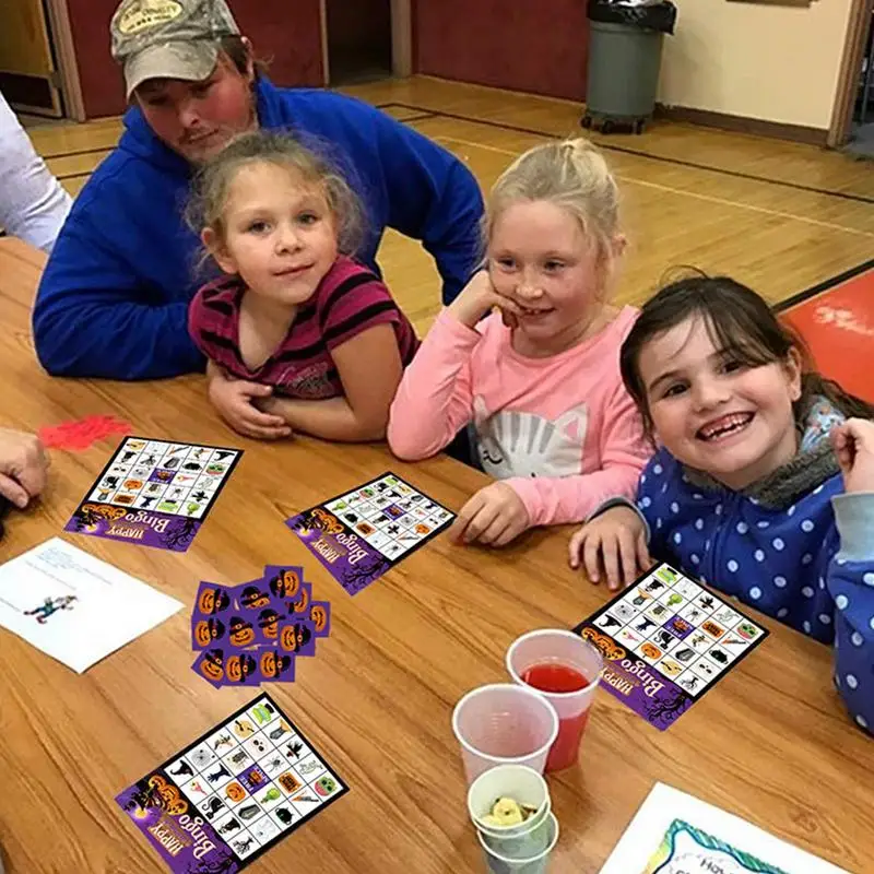 Juego de Bingo de Halloween para niños, cartas de juego de Bingo para 24 jugadores, suministros de juego de fiesta de cartón más grueso para fiestas de Halloween en casa