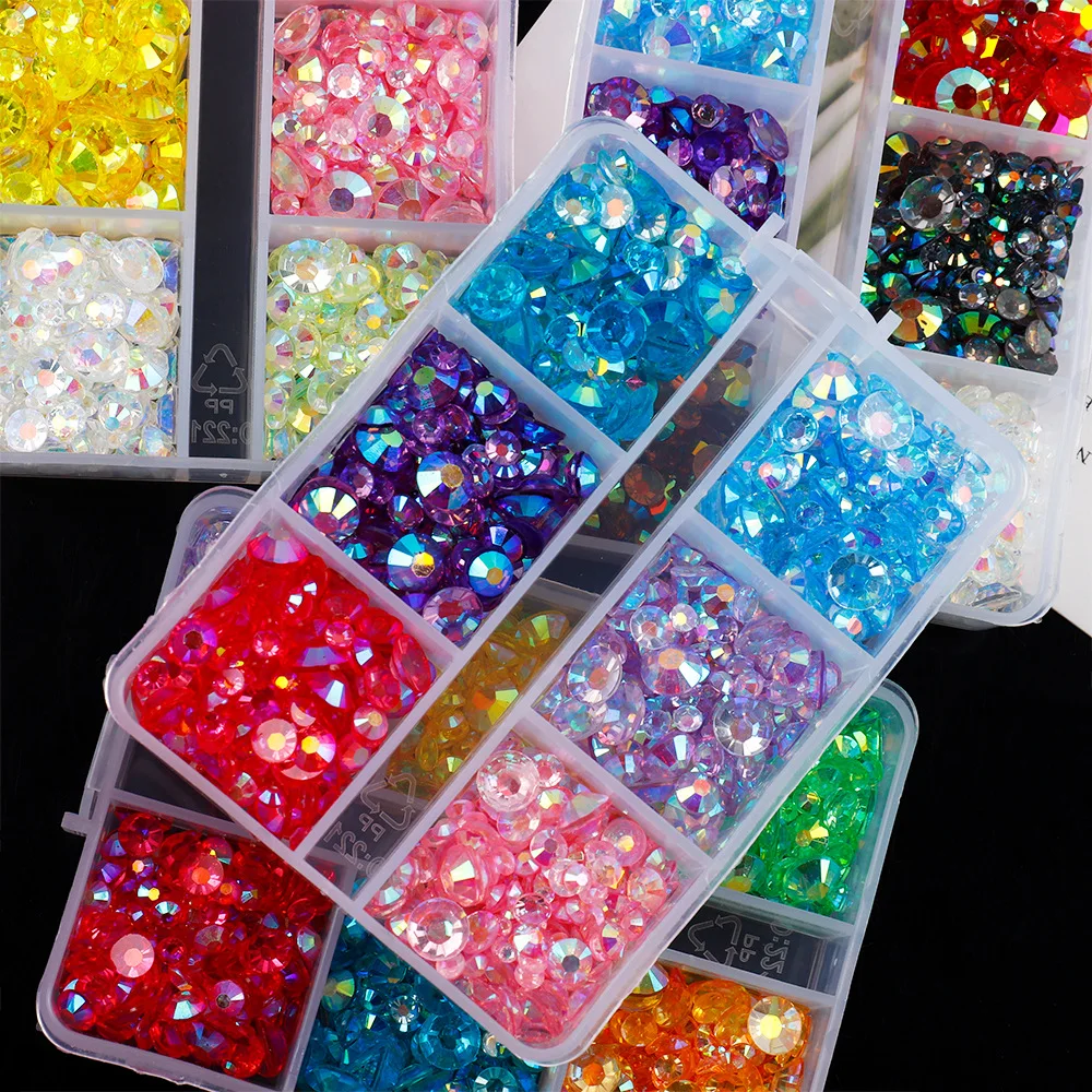 Lucia Crafts  Mix Size 2-6mm Jelly Rhinestones Flatback Resin Bead For DIY Nail /Garment Dress /Cup /Shoes Decoration C0219