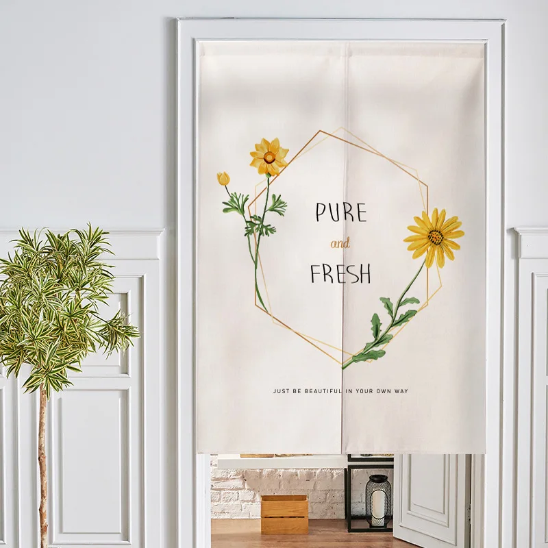VIKAMA Sunflower Door Curtain – Noren Room Divider No-Drill, Farmhouse Fabric Curtain for Bedroom Living Room Kitchen