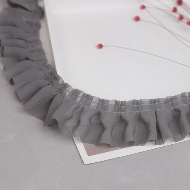 10 m/lot 5cm szerokości miękka szyfonowa wzburzyć koronki wykończenia biały brązowy szary plisowana krotnie wstążka z jednej strony Frill szyfonowa