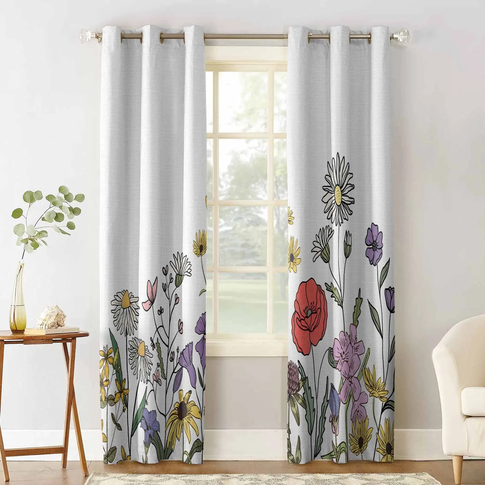 Flower Leaf Lines Curtains For Living Room Kids Bedroom Window Curtain Balcony Hall Drape Long Cortinas