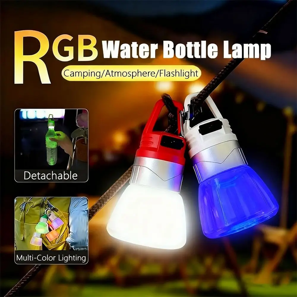 LED Light Portable Camping Lantern USB Portable Flowing Light Water Bottle Light Hanging Function Waterproof Hiking Flashlight
