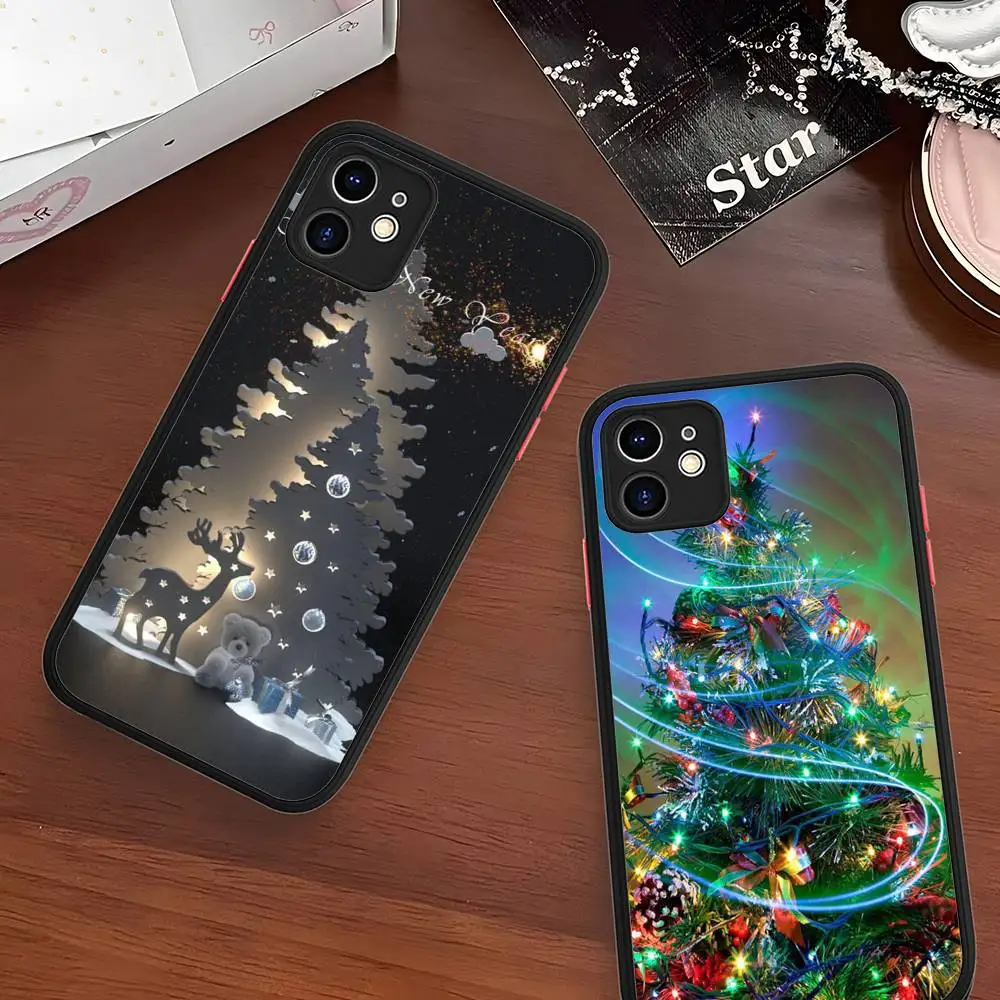 

Merry Christmas Tree For IPhone 15 16 Pro Max 11 12 13 14 XS XR X Plus 16E Matte Translucent Phone Cover