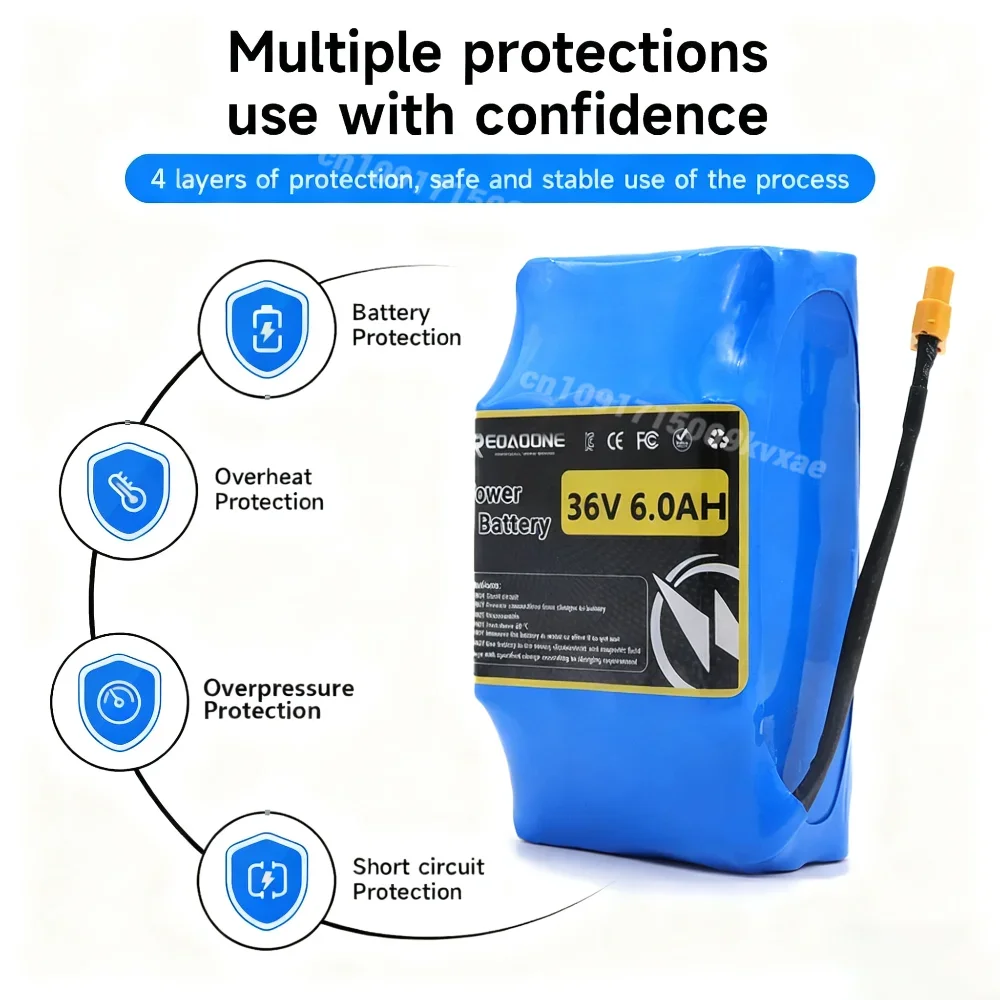 حزمة بطارية ليثيوم أيون 36 فولت 6 أمبير في الساعة 10S2P لسكوتر كهربائي هوفر بورد متين وعمر طويل وقابل لإعادة الشحن