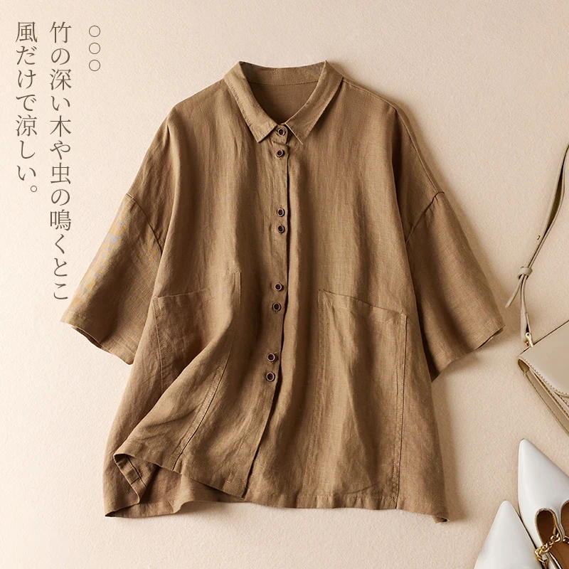 Women Cotton Linen Shirt Retro Short Sleeve Shirt Women's Summer 2023 New Loose Casual Tops Blouse  Camisas De Mujer