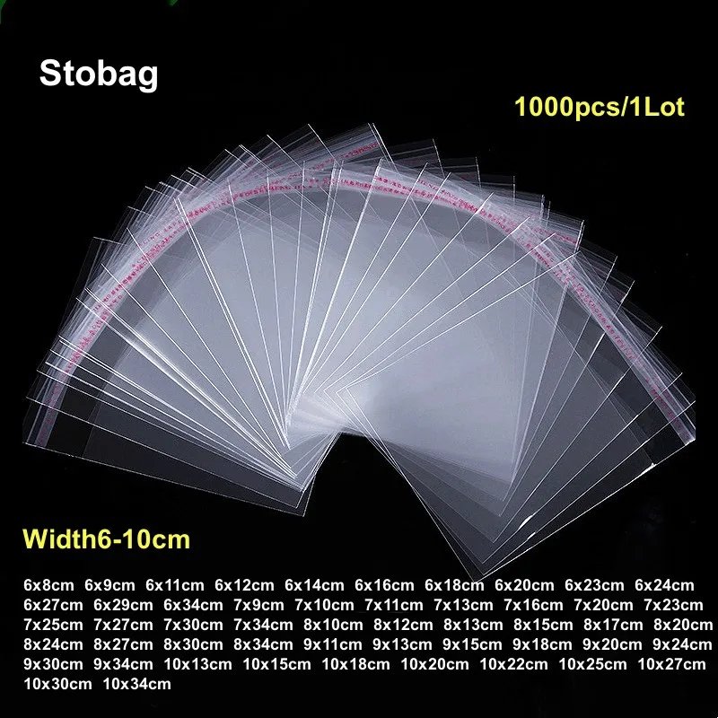 StoBag 1000pcs Wholesale Cellophane Self-adhesive Bag Plastic Opp Transparent Sealed Jewelry Gift Candy Packaging Clear Pouches