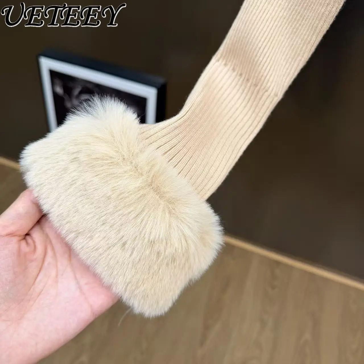 Gola peluda rendas camisola de malha primavera e outono novo macio aconchegante puro desejo estilo fino ajuste design com capuz curto topo pulôver