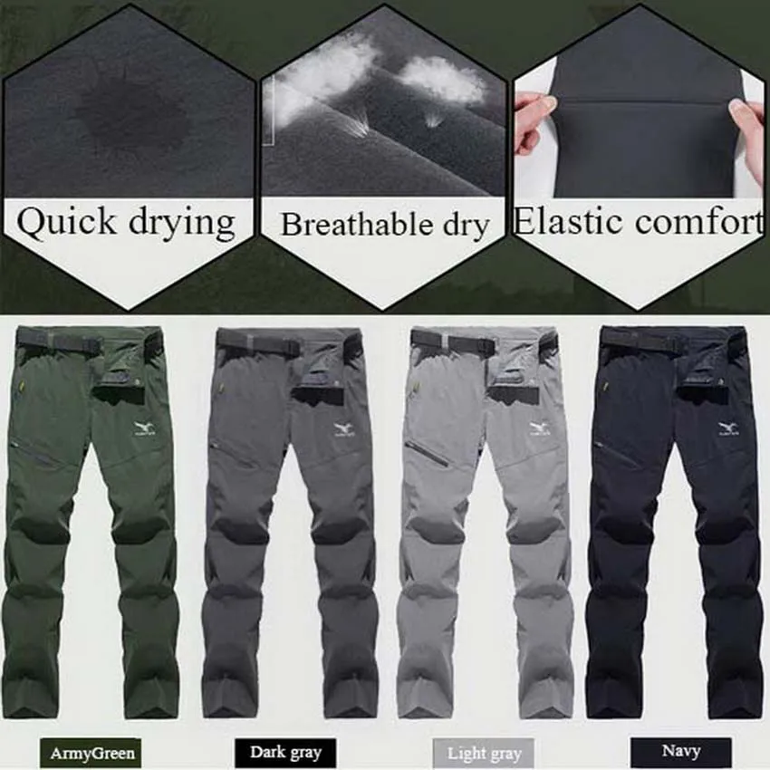 NUONEKO-Pantalon de Randonnée pour Homme, Respirant, Fin, vaccage Rapide, Pêche, Escalade, Camping, Trekking, Été